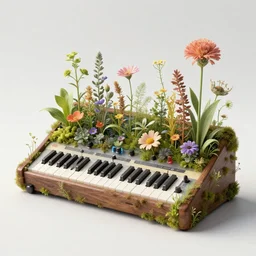 modular synthetiser made of vegetals and flowers, intricate details, digital arts