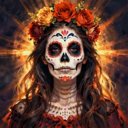 Illustration of a sugar skull day of the dead girl, art by Ernst Fuchs