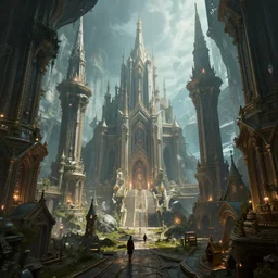 inside a aetherpunk elven city, highly detailed, 4 k, hdr, award - winning, octane render, artstation