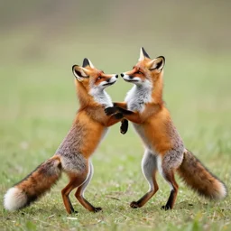 two foxes dancing