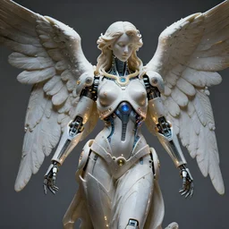 sculpture of female angel with solarpunk mecha humanoid robotic parts with bright led lights, pudica pose gesture, by renoir, ultra - realistic and intricate, hdr 8 k