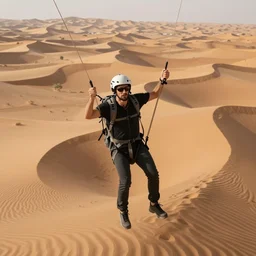 photo a man flying in the desert