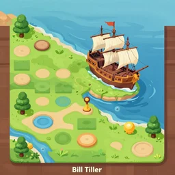 a pirate ship near shore, by Bill Tiller, game concept art, colorful