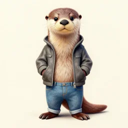 expressive stylized master furry artist digital colored pencil painting full body portrait character study of the otter ( sergal ) small head fursona animal person wearing clothes jacket and jeans by master furry artist blotch