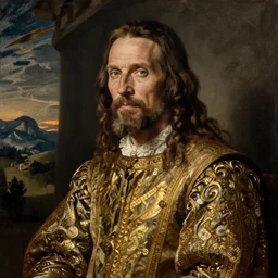 flattering regal painting of willem dafoe, renaissance oil painting, studious