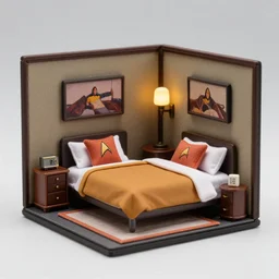 miniature diorama of captain kirk's bedroom