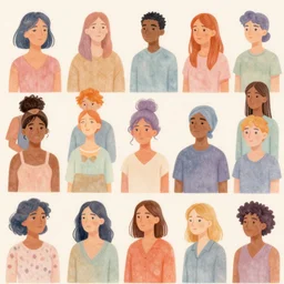 art for the diversity and inclusion library. features openminded diverse people. colorful, beautiful, pastel art.