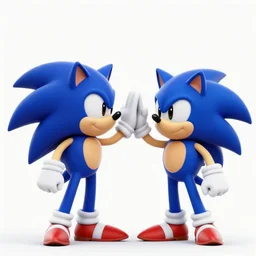 a 3 d rendering of sonic the hedgehog and sans from undertale, giving a high - five.
