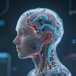 consciousness emerging in a large language model artificial intelligence. realistic photograph
