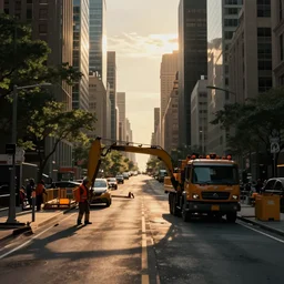 Laegrinna from Deception IV doing construction work on a road in Manhattan