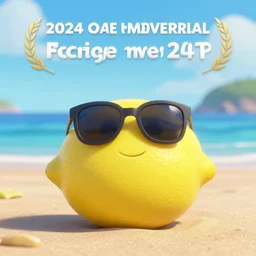 a lemon relaxing on a beach wearing a pair of sunglasses, pixar, cinematic, award winning composition