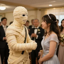 a mummy of honor at a wedding, band wrapped maid of honor