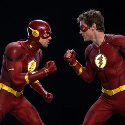 a duel between flash ( left ) and ezra miller as flash ( right ), in space, shot on alexa, 3 5 mm cooke, still from a movie, trending on hollywood reporter