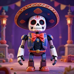 a mexican robot in the day of the dead festival, smiling, digital illustration, amazing detail, ray tracing, symmetric, 3 d render, inspired by greg rutkowski