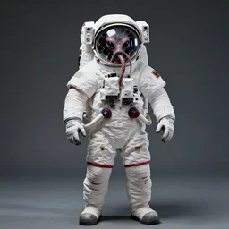 extremely detailed studio portrait of space astronaut, alien tentacle protruding from eyes and mouth, slimy tentacle breaking through helmet visor, shattered visor, full body, soft light, disturbing, shocking realization, award winning photo by letizia battaglia
