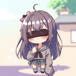 blind anime girl, chibi, kawaii
