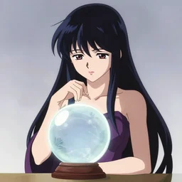 anime wizard woman pondering a crystal ball by Stanley Artgerm Lau, greg rutkowski, thomas kindkade, alphonse mucha, loish, norman Rockwel
