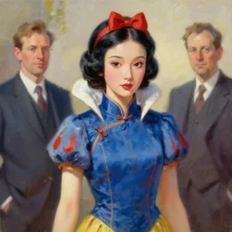 snow white in chinese cheongsam, oil painting, sunlit, paint texture, digital painting, highly detailed, artstation, sharp focus, illustration, concept art, ruan jia, charlie bowater, tom bagshaw, norman rockwell