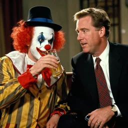 a hasidic clown drinking with mitt romney in an 8 0 ’ s music video directed by hype williams
