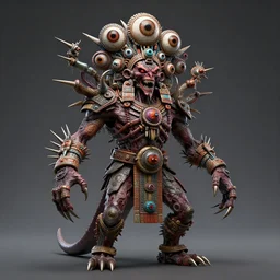 a highly detailed scary aztec demon god with multiple eyes and spikes, limbs by alex gray, android jones, karol bak, ayami kojima, artgerm, concept art, sharp angles, 3 d, octane render, 8 k, unreal engine
