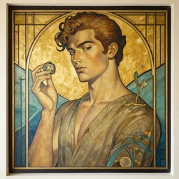 an art deco wall mural of a handsome man
