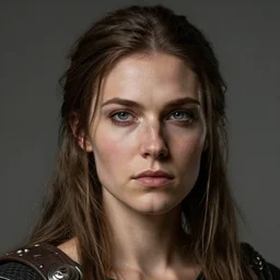head and shoulders portrait of a barbarian, female, high fantasy, dnd, extremely detailed, face details, by wlop