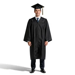 jovial graduate in cap and gown, high detail digital art, full body, standing, isolated on a pure white background, centered, whole figure in frame, sharp focus, studio lighting