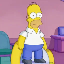 a photograph of homer simpson humanlike