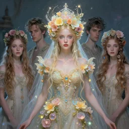 fruit goddess ; by james jean, charlie bowater, tom bagshaw, nikolay makovsky, melanie delon : : enchanting, ethereal, magical, glowing, sparkle, iridescent, flowerpunk, portrait, character design, illustration, hyperrealism, photorealism, digital art, concept art, fantasy, whimsy, weta, wlop, artstation