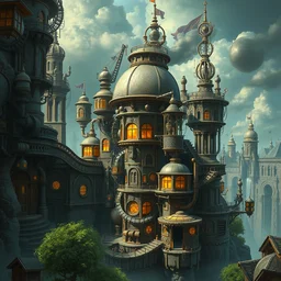 machinarium city, steampunk style, fantasy style, super high detail, super high quality, talented artist, trending on artstation