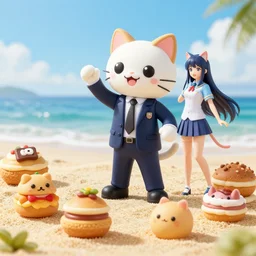 4 5 mm 1 9 5 7 cookbook food photography of an corporate mascot at a beach summoning an anime catgirl, photography by tyler mitchell johfra bosschart