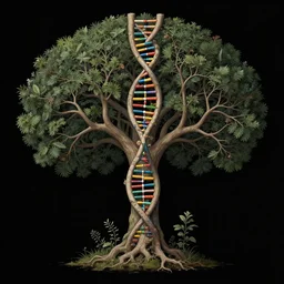 human! dna! is surreal tree! of life! and wisdom!, enchanted botany illustration, dark background, by marianne north, by android jones, digital matte painting, very coherently symmetrical, high contrast