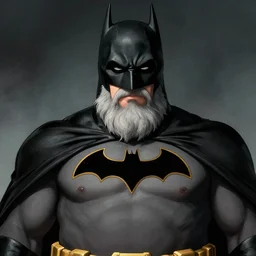 fat old batman, grey hair and long beard
