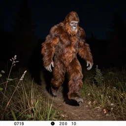 trail cam photo of bigfoot teleporting, night