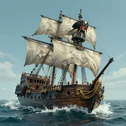 A pirate ship sinking in a storm, photorealistic