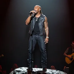 dweyn jonson standing on a rock and singing in a rock concert