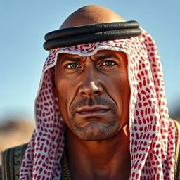 dwayne the rock johnson wearingn!!! saudi qamis, 4 k, highly detailed face, detailed eyes