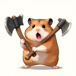barbarian hamster holding axe. wild. rage.