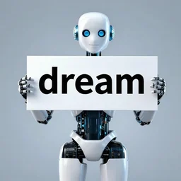 humanoid robot holding a sign with text that reads : dream