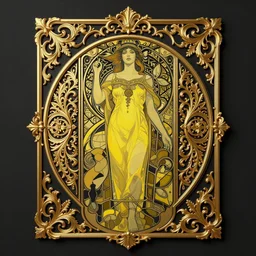 beautiful black yellow, complicated gold the baroque style decoration, dark fantasy, intricate, elegant, highly detailed, digital painting, artstation, concept art, matte, 3 d 8 k octane rendered, sharp focus, illustration, octane rendered, art by artgerm and alphonse mucha, leesha hannigan, ross tran