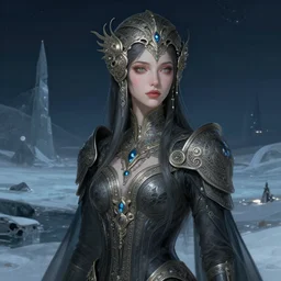 A full portrait of a beautiful post apocalyptic offworld arctic nightmaker, intricate, elegant, highly detailed, digital painting, artstation, concept art, smooth, sharp focus, illustration, art by Krenz Cushart and Artem Demura and alphonse mucha