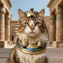 portrait of an egyptian pharaoh bicolor long hair cat in a scenic temple by jon foster and louis wain