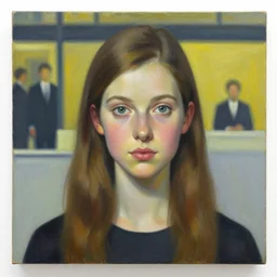 Portrait of a cute woman,  very coherent, painted by painted by Benjamin Björklund, painted by Edward Hopper, Wayne Barlowe, painted by James Gilleard, airbrush,  art by JamesJean