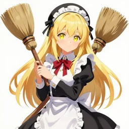 pixiv artwork portrait of marisa kirisame from touhou project, marisa kirisame touhou artwork by greg rutkowski makoto shinkai wlop key art kyoto animation 4 k 8 k ultrahd trending award winning black hat broom blonde hair finely detailed yellow eyes maid dress