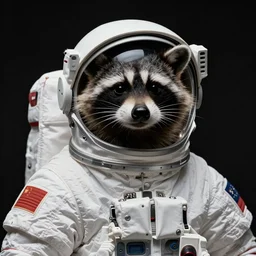 realistic photo by annie liebovitz of a raccoon dressed as an astronaut wearing a space helmet, low contrast