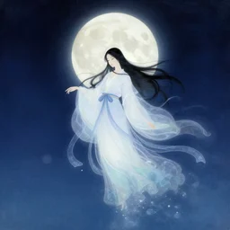 a ukyo-e painting of Kaguya, the moon light princess by Hokusai, very ethereal, floating world, glass reflections