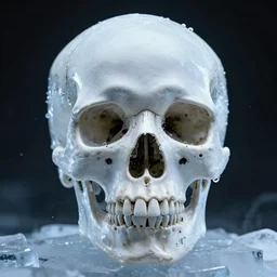 a robot skull encased in ice