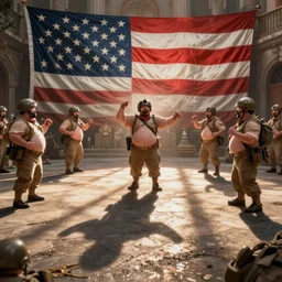 fat soldiers, USA war street performers