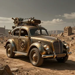 car, in the style of steampunk (cubism)