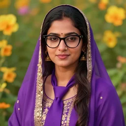 portrait of a cute hyderabadi woman in her 3 0 s wearing a purple tie with cateye glasses, summer bloom, au naturel, hyperdetailed, digital art, trending in artstation, cinematic lighting, studio quality, smooth render, unreal engine 5 rendered, octane rendered, art style by klimt, nixeu, ian sprigger, wlop, krenz cushart